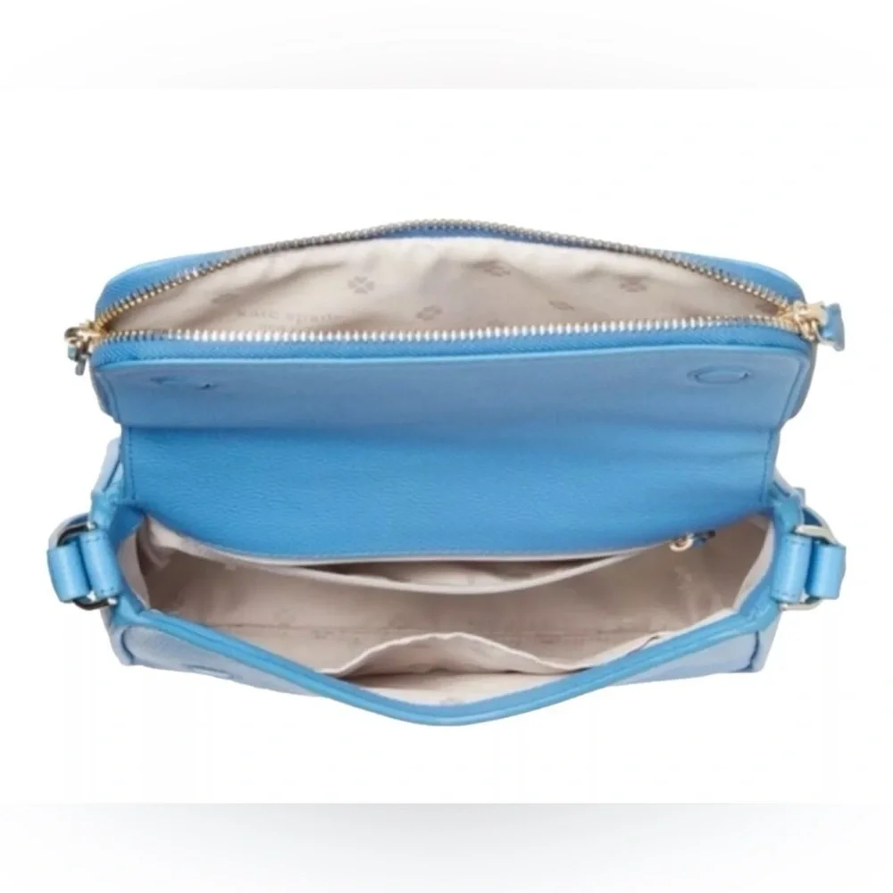 Kate Spade Run Around Large Flap Crossbody Blue Tidepool Leather EUC